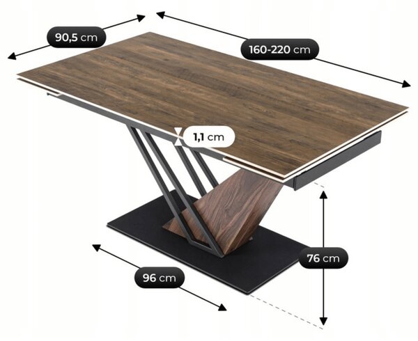 Stół Rozkładany Prostokątny REX 160-220 cm Ceramiczny Ciemny Brąz/Czarny do Jadalni Nowoczesny Loft