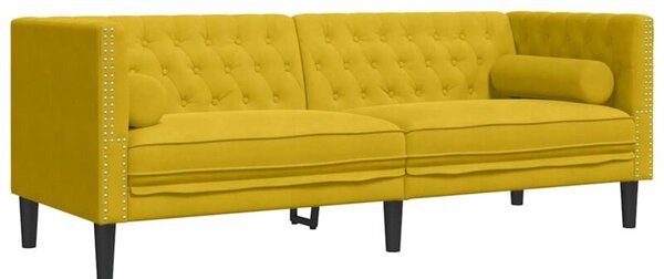 Sofa chesterfield z waÅkami, trzyosobowa, Å¼Ã³Åta, aksamit