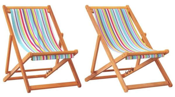 Składane krzesła plażowe, 2 szt., wielokolorowe, obite tkaniną