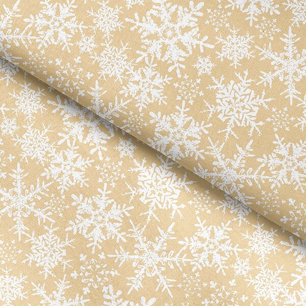 Goldea mocna tkanina bawełniana świąteczna 220 g/m2 - płatki śniegu na złotym - szer. 150cm 150 cm