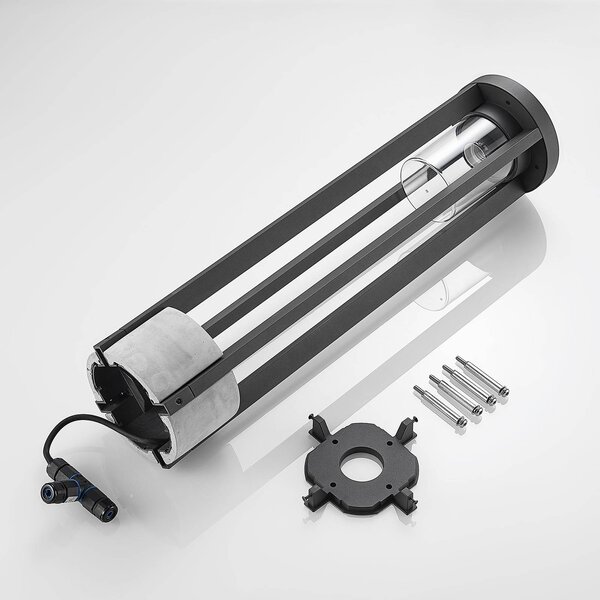Słupek oświetleniowy Overa Lucande, możliwość ściemniania, aluminiowy / szary / cynkowy, aluminium, nowoczesny