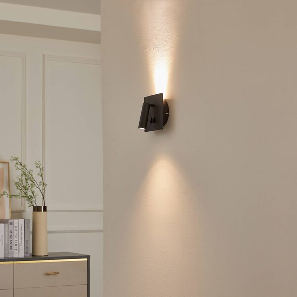Kinkiet LED Magya Lucande, czarny, salon / jadalnia, aluminium, nowoczesny