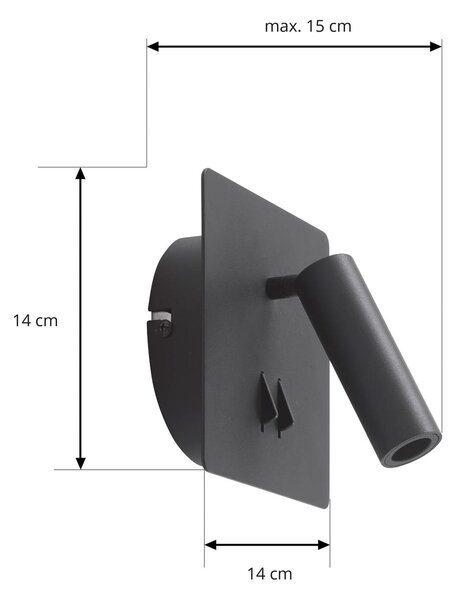 Kinkiet LED Magya Lucande, czarny, salon / jadalnia, aluminium, nowoczesny