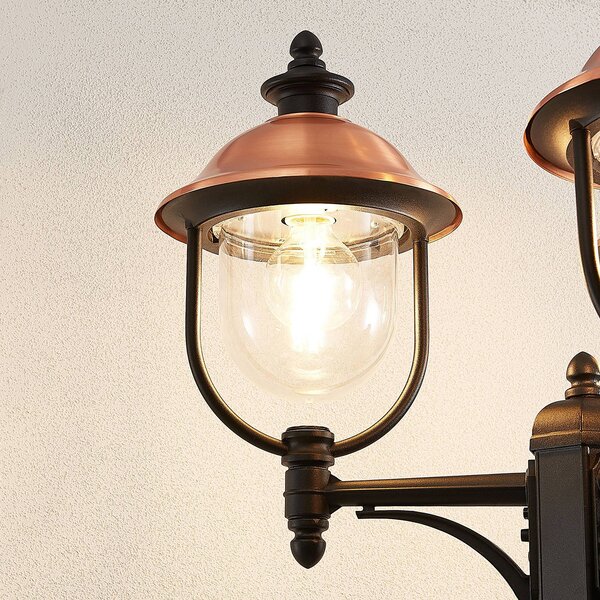 Lampa zewnętrzna Lindby Clint, 225cm, 3-punktowa, odporność na działanie wody Clint Lindby, możliwość ściemniania, miedziany, aluminium, vintage