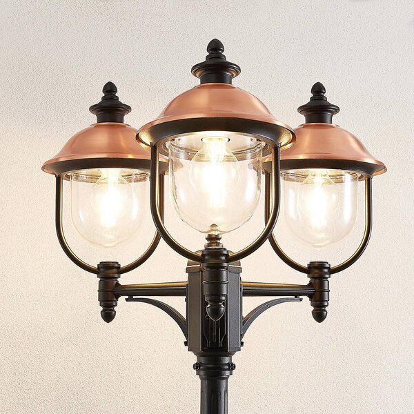 Lampa zewnętrzna Lindby Clint, 225cm, 3-punktowa, odporność na działanie wody Clint Lindby, możliwość ściemniania, miedziany, aluminium, vintage