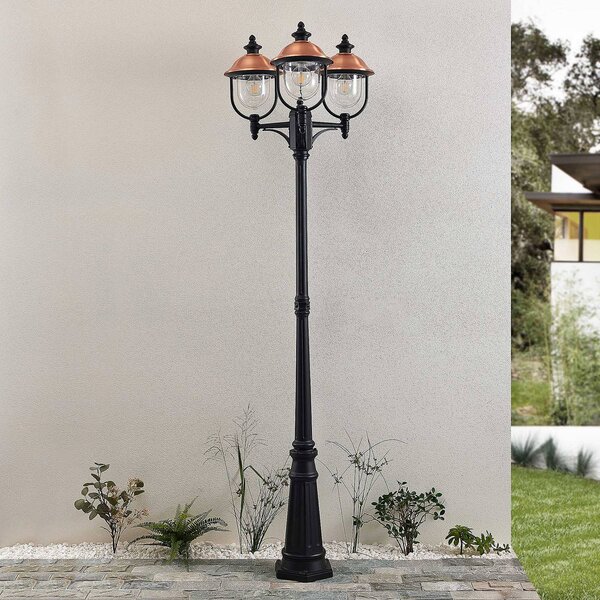 Lampa zewnętrzna Lindby Clint, 225cm, 3-punktowa, odporność na działanie wody Clint Lindby, możliwość ściemniania, miedziany, aluminium, vintage