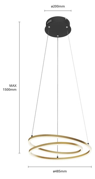 Lampa wisząca Davian Lindby, możliwość ściemniania, mosiężny / złoty, salon / jadalnia, aluminium, nowoczesny