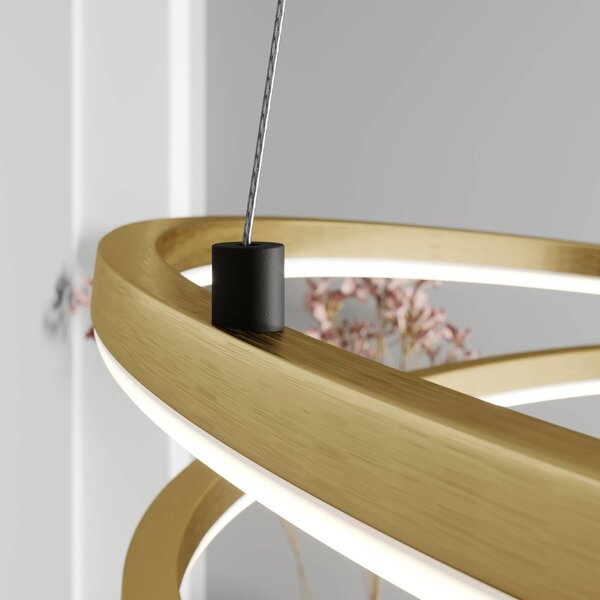 Lampa wisząca Davian Lindby, możliwość ściemniania, mosiężny / złoty, salon / jadalnia, aluminium, nowoczesny