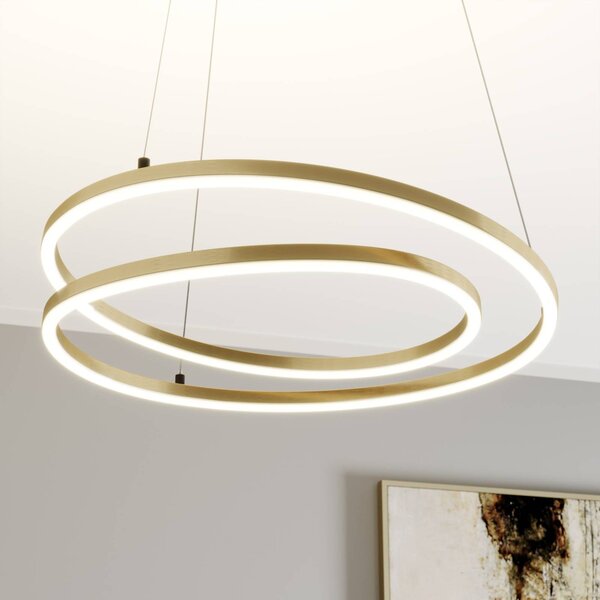 Lampa wisząca Davian Lindby, możliwość ściemniania, mosiężny / złoty, salon / jadalnia, aluminium, nowoczesny