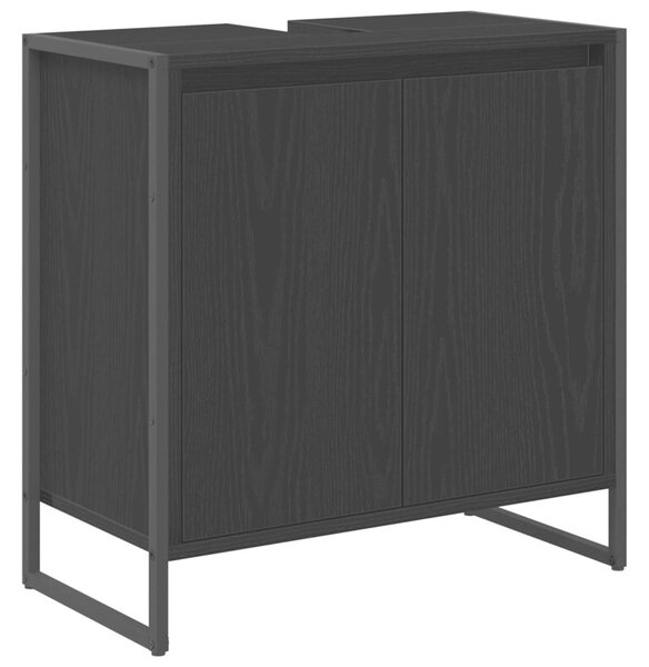 Industrialna szafka łazienkowa z materiału drewnopochodnego w kolorze czarnego dębu, 60x30x60 cm, z 3 drzwiami