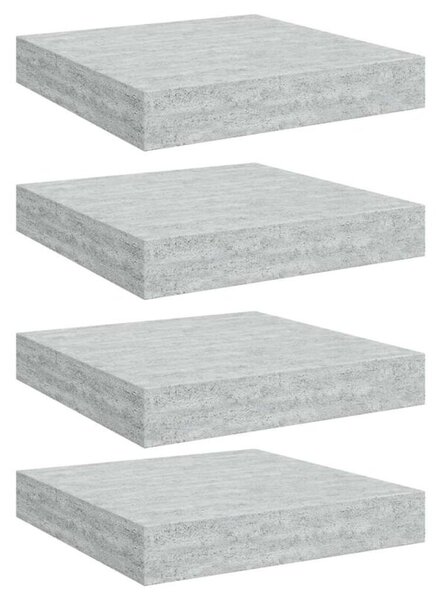 Półki ścienne, 4 szt., szarość betonu, 23 x 23,5 x 3,8 cm, mdf