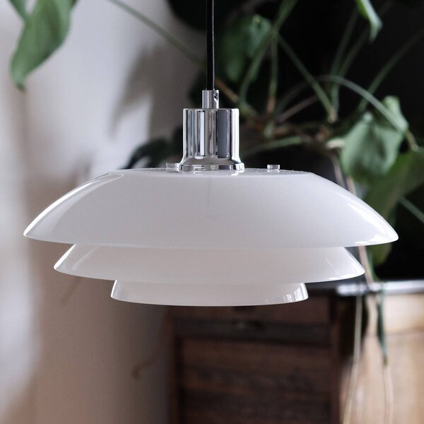 Dyberg Larsen Lampa wisząca szklana DL31, możliwość ściemniania, biały / opal, salon / jadalnia, szkło, skandynawski
