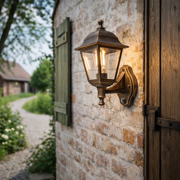 Antyczna lampa ścienna złota IP44 z czujnikiem ruchu - Capital