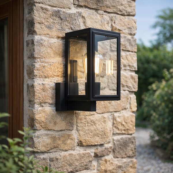 Rustykalna lampa ścienna czarna IP44 - Sutton Up