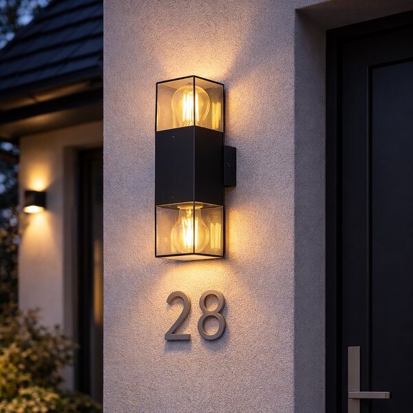 Lampa ścienna zewnętrzna czarna z przydymionym kloszem 2-światłowa IP44 - Denmark
