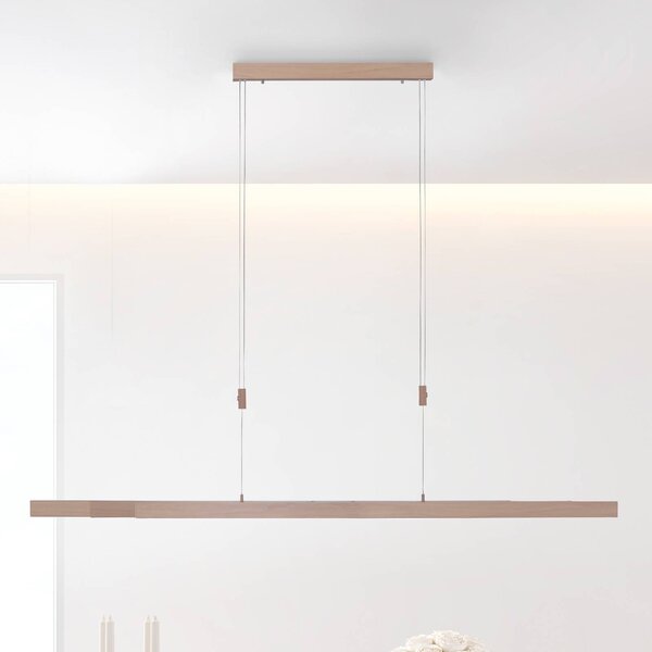 Paul Neuhaus Lampa wisząca Adriana, możliwość ściemniania, jasne drewno, salon / jadalnia, metal, nowoczesny