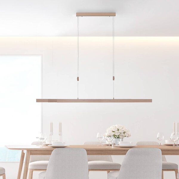 Paul Neuhaus Lampa wisząca Adriana, możliwość ściemniania, jasne drewno, salon / jadalnia, metal, nowoczesny