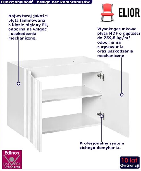 Nowoczesna biała szafka łazienkowa z ryflowaniem H9-D43