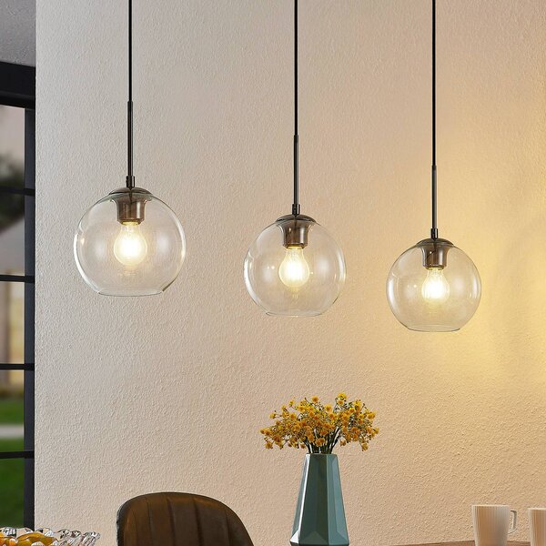 Lampa wisząca szklana Firano Lindby, możliwość ściemniania, aluminiowy / szary / cynkowy, salon / jadalnia, metal, nowoczesny