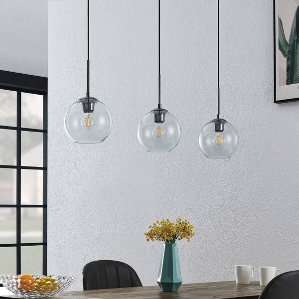 Lampa wisząca szklana Firano Lindby, możliwość ściemniania, aluminiowy / szary / cynkowy, salon / jadalnia, metal, nowoczesny