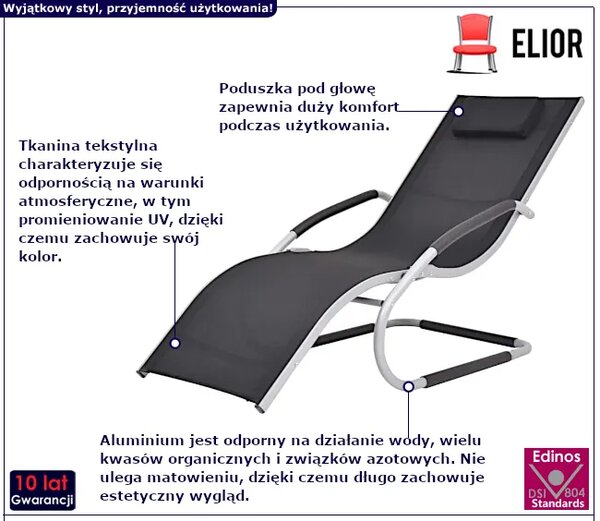 Czarny ergonomiczny leżak ogrodowy N6-M65