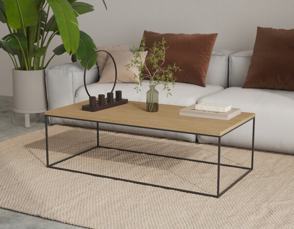 Stolik kawowy prostokątny metal drewno w stylu loft 100x50 cm