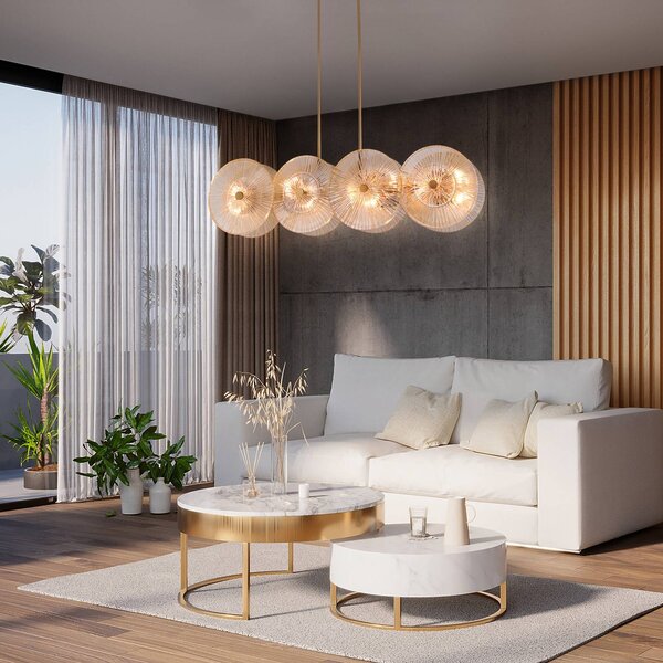 Maytoni Lampa wisząca Aster, możliwość ściemniania, mosiężny / złoty, salon / jadalnia, szkło