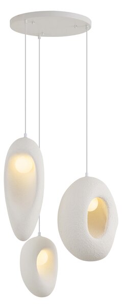 Lampa wisząca Japandi biała z organicznym kloszem 3-punktowa - Moonstone