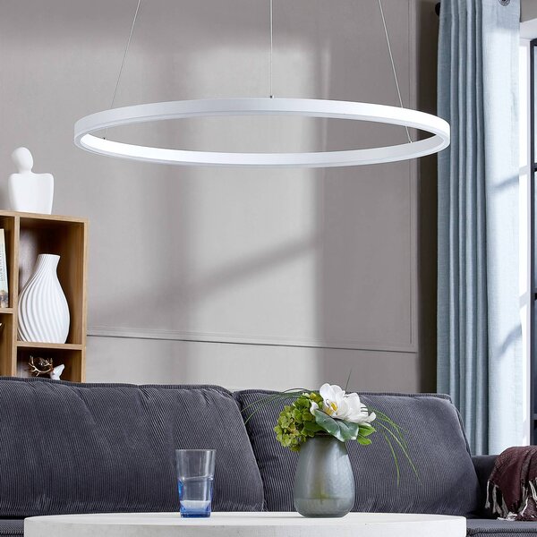 Lampa wisząca Albiona Arcchio, możliwość ściemniania, biały / opal, kuchnia, metal, nowoczesny