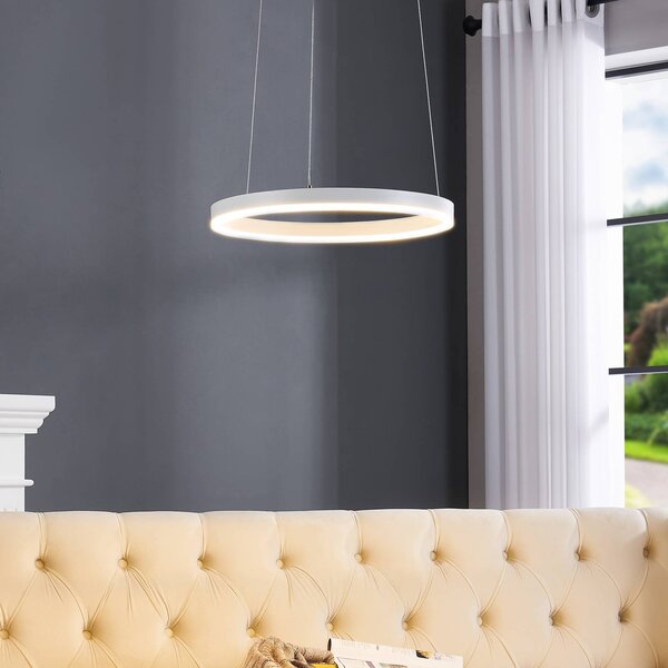Lampa wisząca Albiona Arcchio, możliwość ściemniania, biały / opal, kuchnia, metal, nowoczesny
