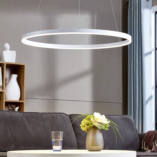 Lampa wisząca Albiona Arcchio, możliwość ściemniania, biały / opal, kuchnia, metal, nowoczesny