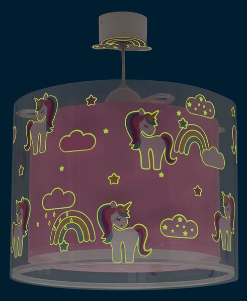 Dalber Lampa wisząca do pokoju dziecięcego UNICORNS, możliwość ściemniania, fioletowy / różowy / bladoróżowy, pokój dziecięcy, tworzywo sztuczne