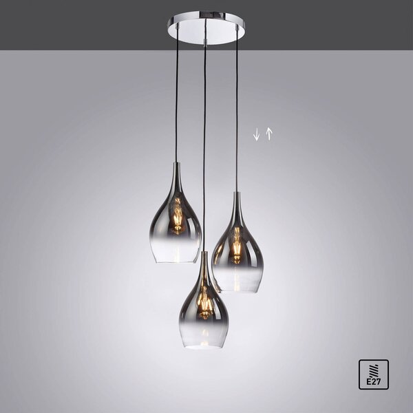 Paul Neuhaus Lampa wisząca Pilua, możliwość ściemniania, aluminiowy / szary / cynkowy, salon / jadalnia, szkło, nowoczesny