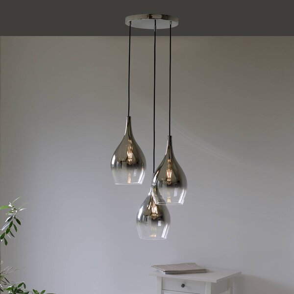 Paul Neuhaus Lampa wisząca Pilua, możliwość ściemniania, aluminiowy / szary / cynkowy, salon / jadalnia, szkło, nowoczesny
