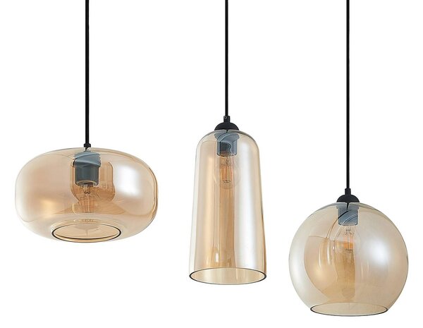 Lampa wisząca szklana Wilja Lucande, możliwość ściemniania, kremowy / amber, salon / jadalnia, szkło, vintage