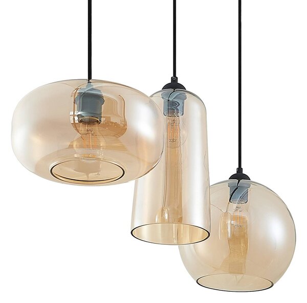 Lampa wisząca szklana Wilja Lucande, możliwość ściemniania, kremowy / amber, salon / jadalnia, szkło, vintage