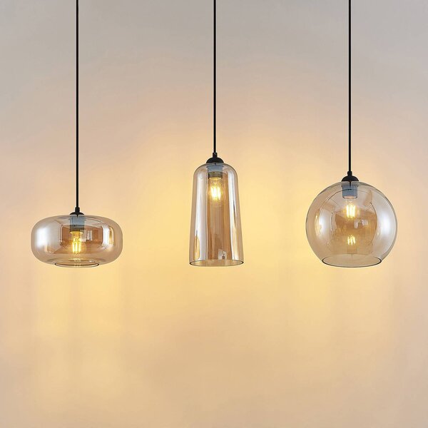 Lampa wisząca szklana Wilja Lucande, możliwość ściemniania, kremowy / amber, salon / jadalnia, szkło, vintage