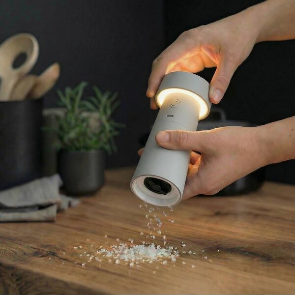 Lampa stołowa LED Salt Lucande, aluminiowy / szary / cynkowy, salon / jadalnia, tworzywo sztuczne, nowoczesny