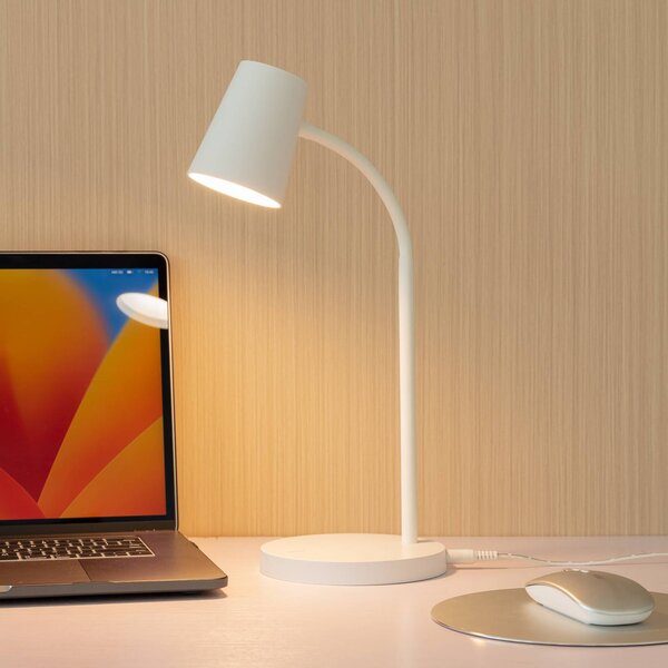Lampa biurkowa LED Ailina Lindby, możliwość ściemniania, biały / opal, biuro, tworzywo sztuczne, nowoczesny
