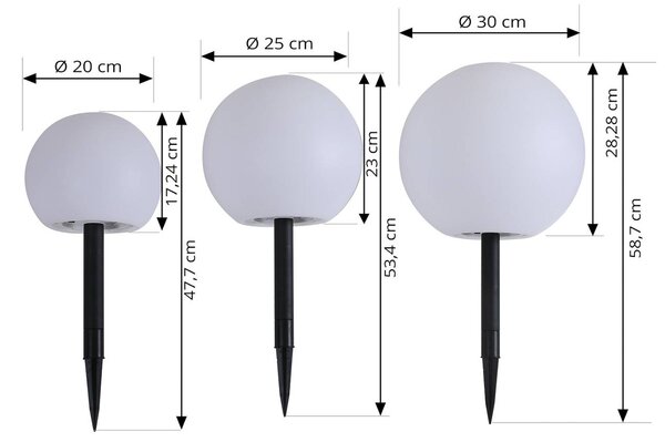 Lampy solarne LED Lindby Lago, zestaw 3, kule, szpikulec, biały Lago, biały / opal, tworzywo sztuczne, nowoczesny