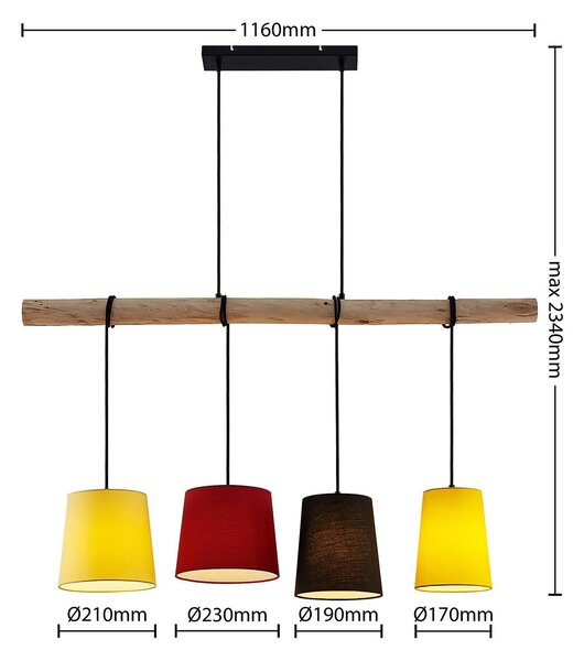 Lampa wisząca Hinai Lindby, możliwość ściemniania, jasne drewno, salon / jadalnia, tkanina / materiał / jedwab, skandynawski