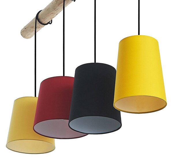 Lampa wisząca Hinai Lindby, możliwość ściemniania, jasne drewno, salon / jadalnia, tkanina / materiał / jedwab, skandynawski