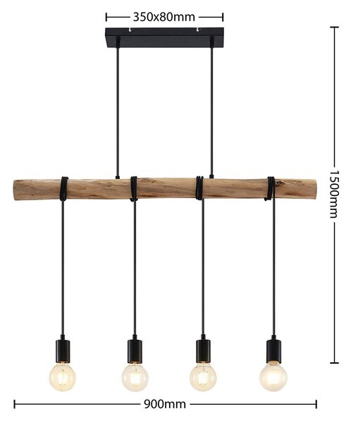 Lampa wisząca Ferris Lindby, możliwość ściemniania, jasne drewno, salon / jadalnia, metal, vintage