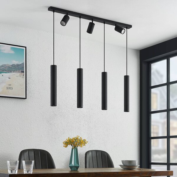 Lampa wisząca Sanad Lindby, możliwość ściemniania, czarny, salon / jadalnia, metal, nowoczesny