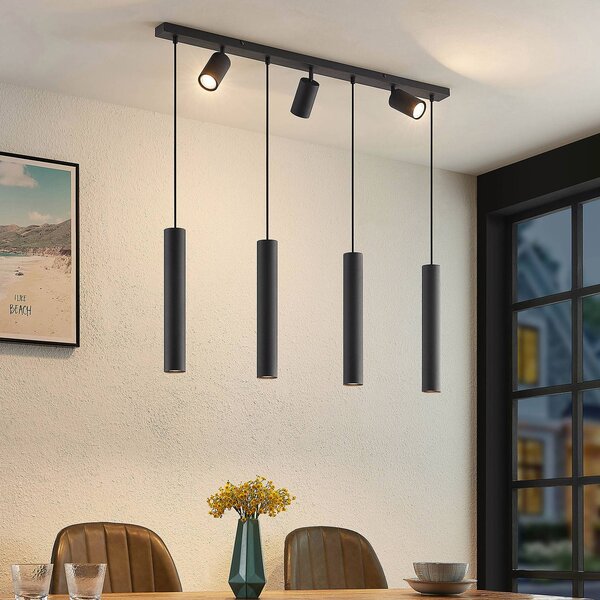 Lampa wisząca Sanad Lindby, możliwość ściemniania, czarny, salon / jadalnia, metal, nowoczesny