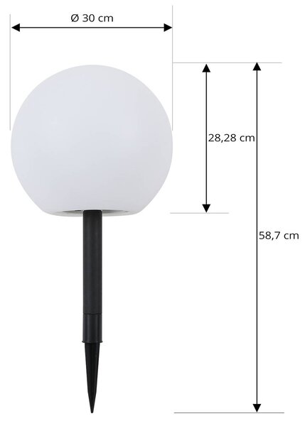 Lindby Lampa solarna LED Lago, Ø 25 cm, kula ziemska, szpikulec, biały