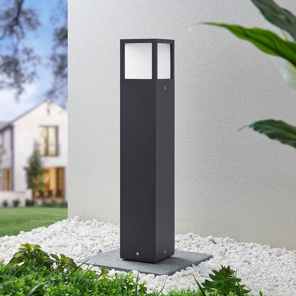 Słupek oświetleniowy LED Dewari Lucande, aluminiowy / szary / cynkowy, aluminium, nowoczesny