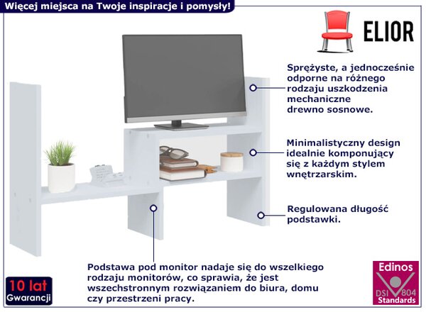 Biała sosnowa półka na biurko C2-R71
