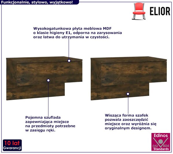 Zestaw dwóch wiszących szafek nocnych wędzony dąb C6-B12