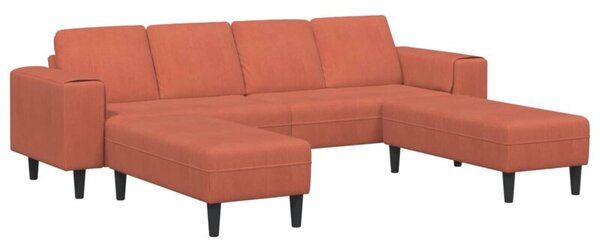 Nowoczesna sofa w ksztaÅcie u z sztruksowym obiciem - czerwono-pomaraÅczowa, dla 4 osÃ³b